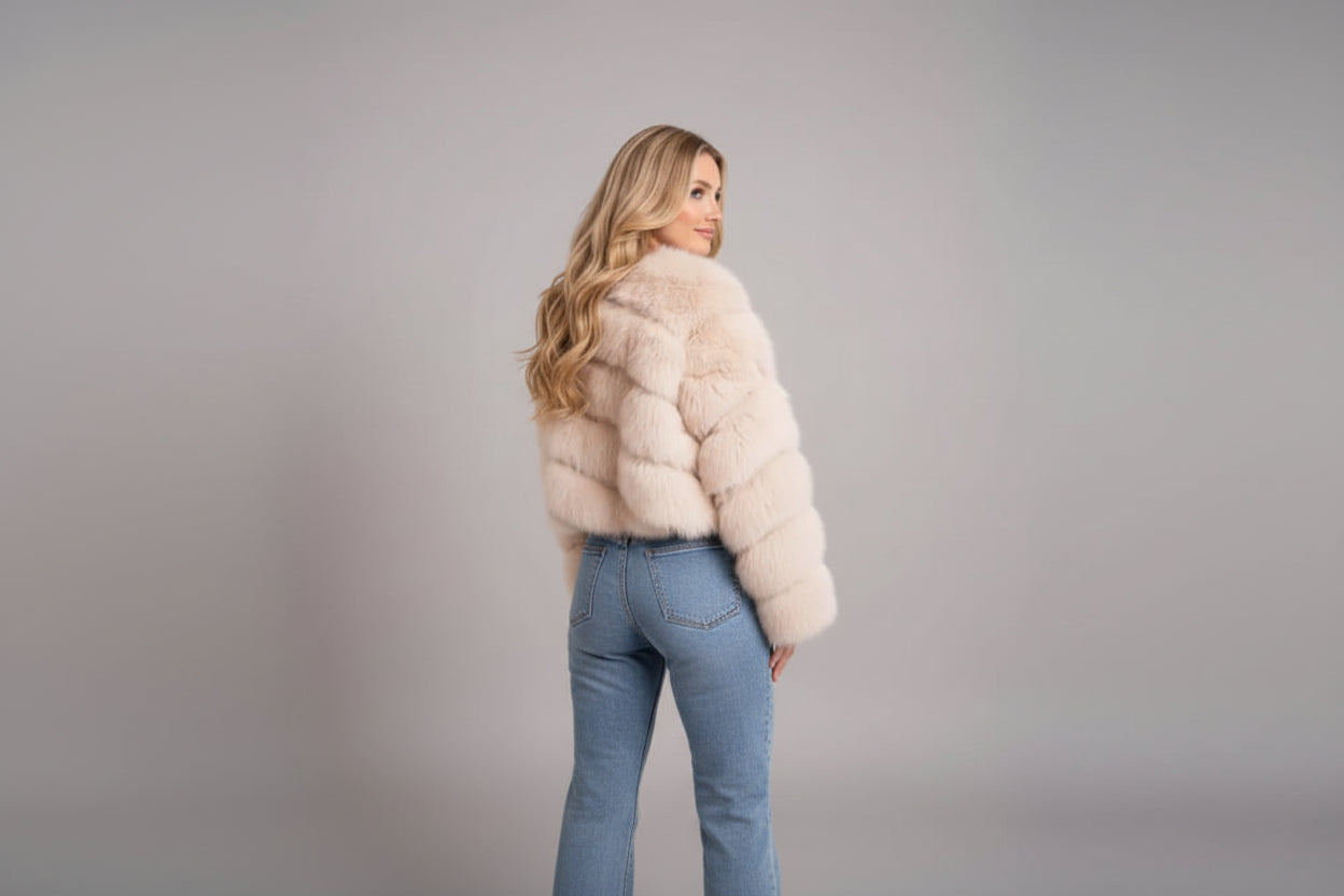 Cropped Faux Fur Jacket - Beige
