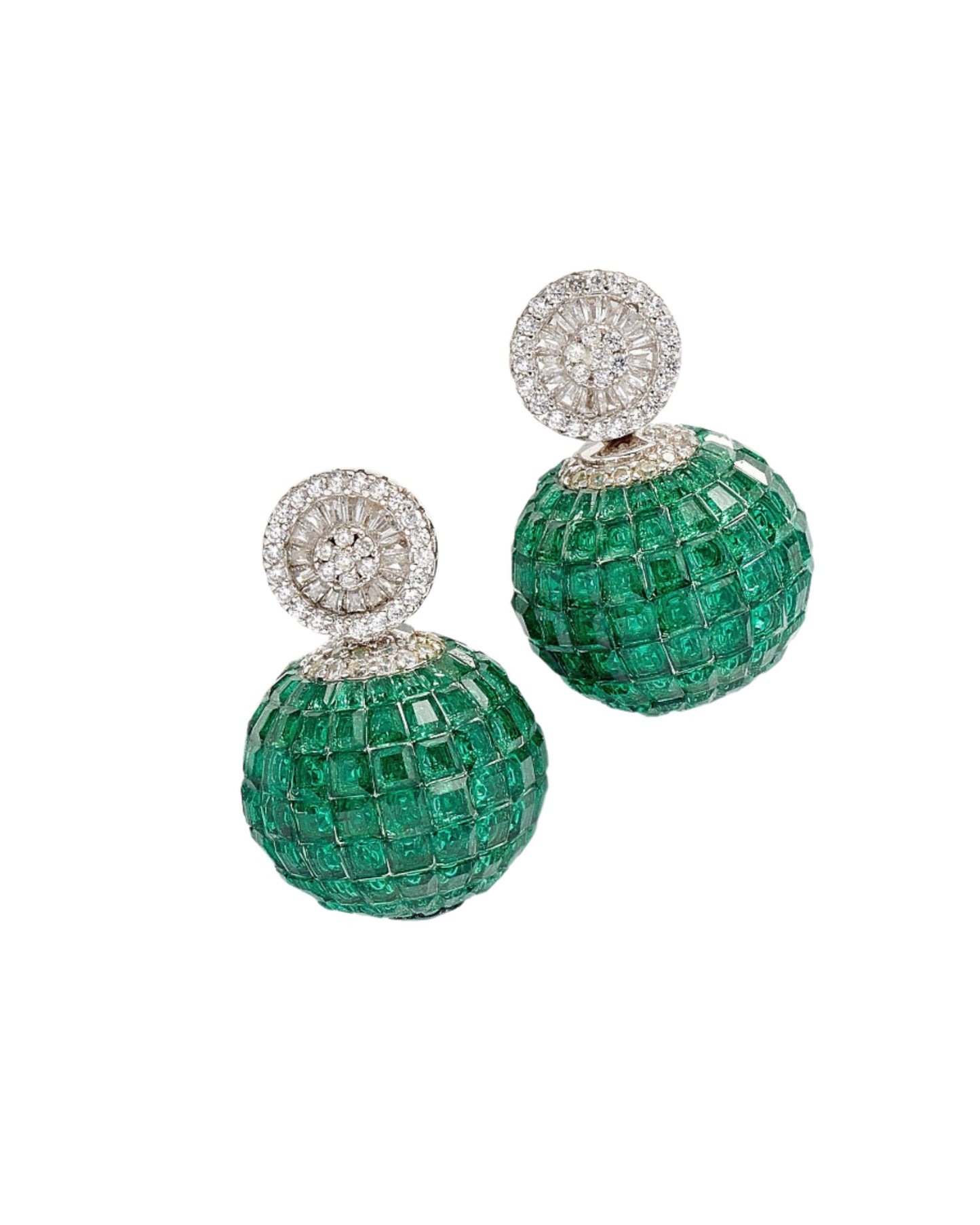Crystal Ball Earrings - Emerald, Ruby and Sapphire