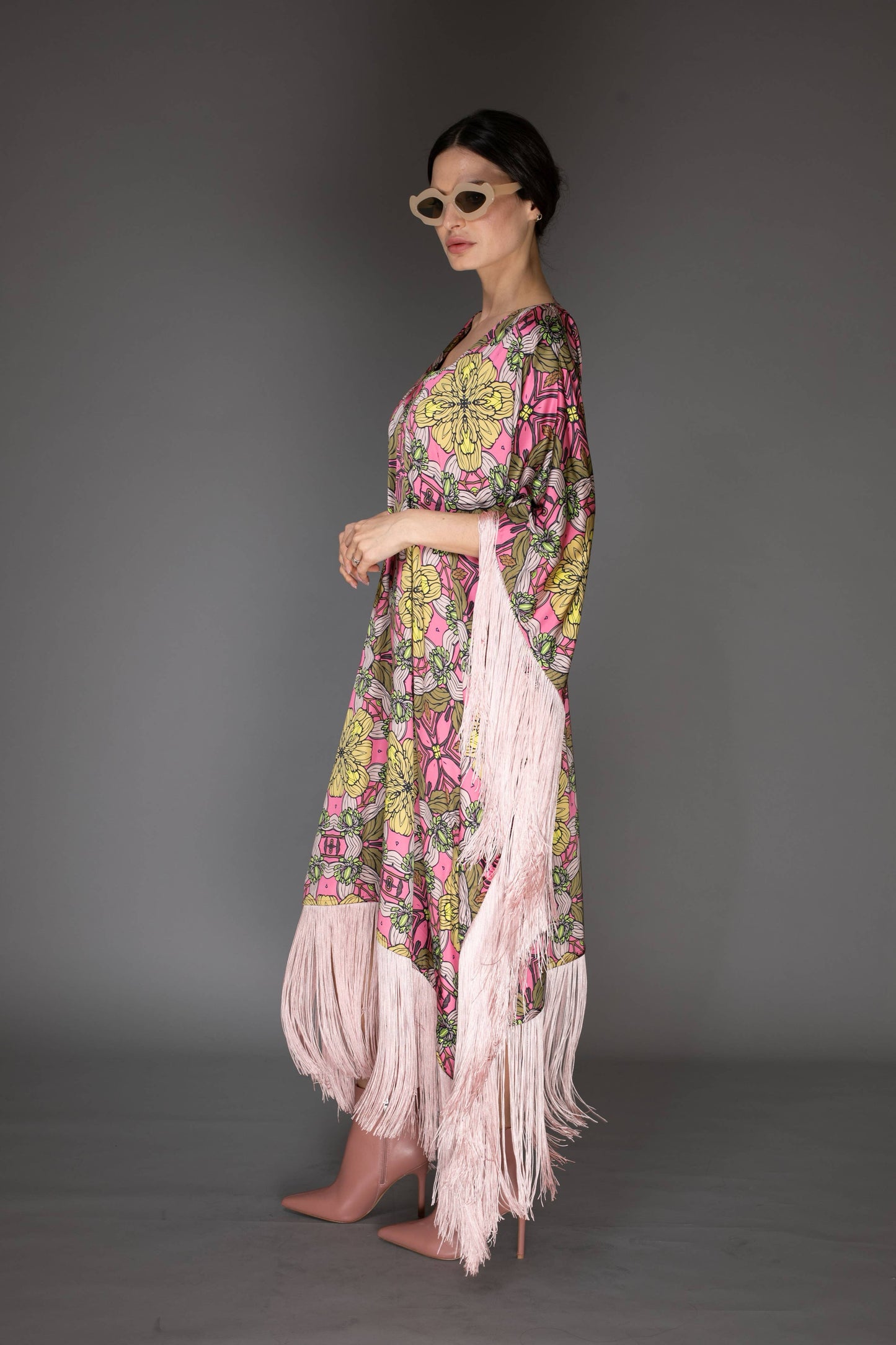 Kaftan Dress - Pink fringe