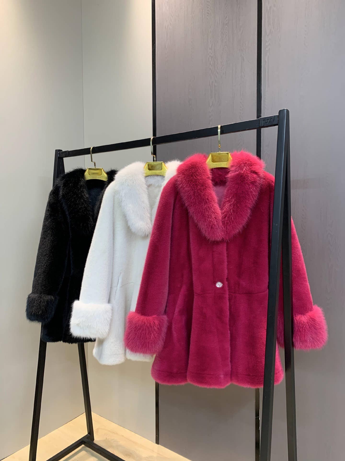 Mid-Length Faux Mink Fur Coat - Pink