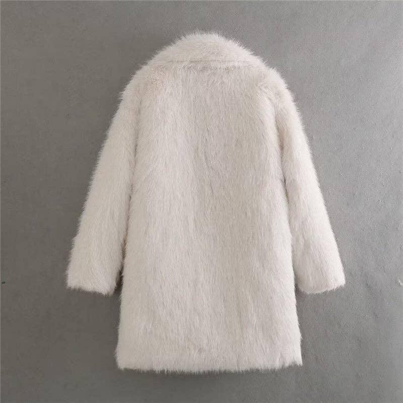 Mid-Length Faux Fur Coat - Cream