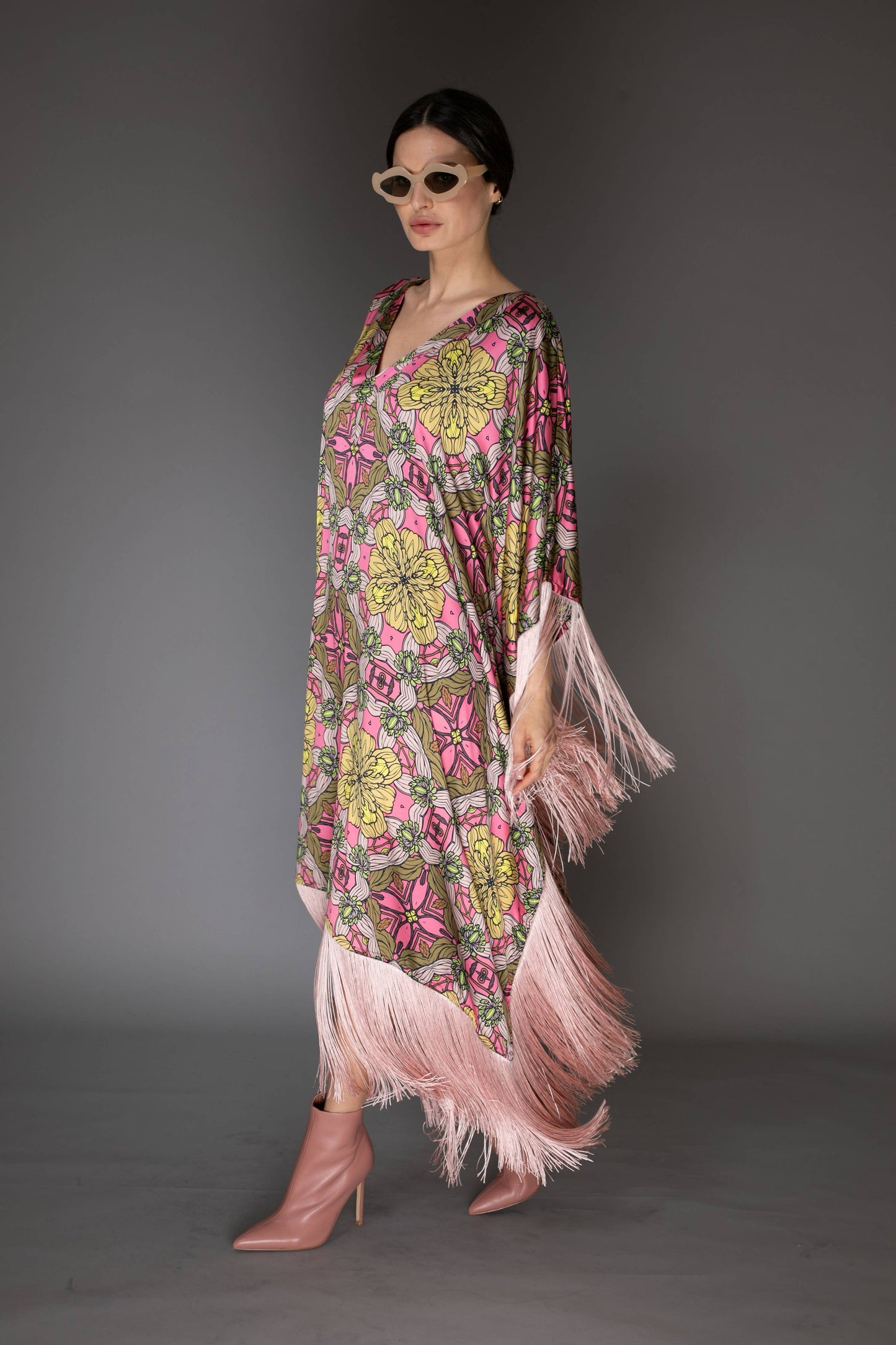 Kaftan Dress - Pink fringe