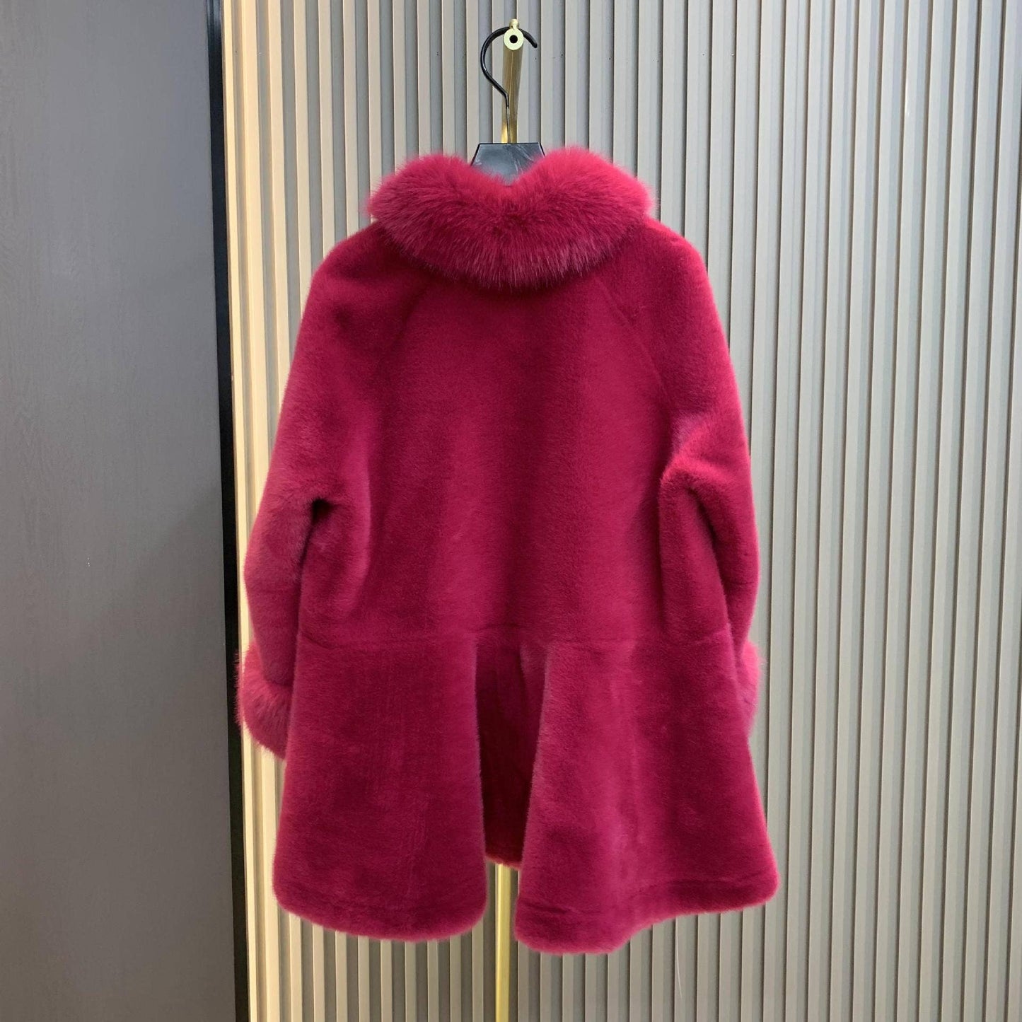 Mid-Length Faux Mink Fur Coat - Pink