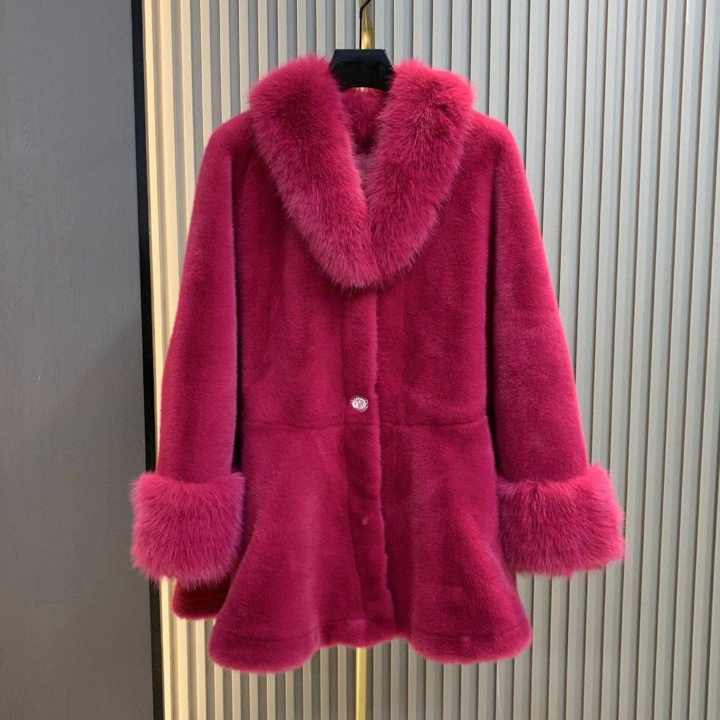 Mid-Length Faux Mink Fur Coat - Pink
