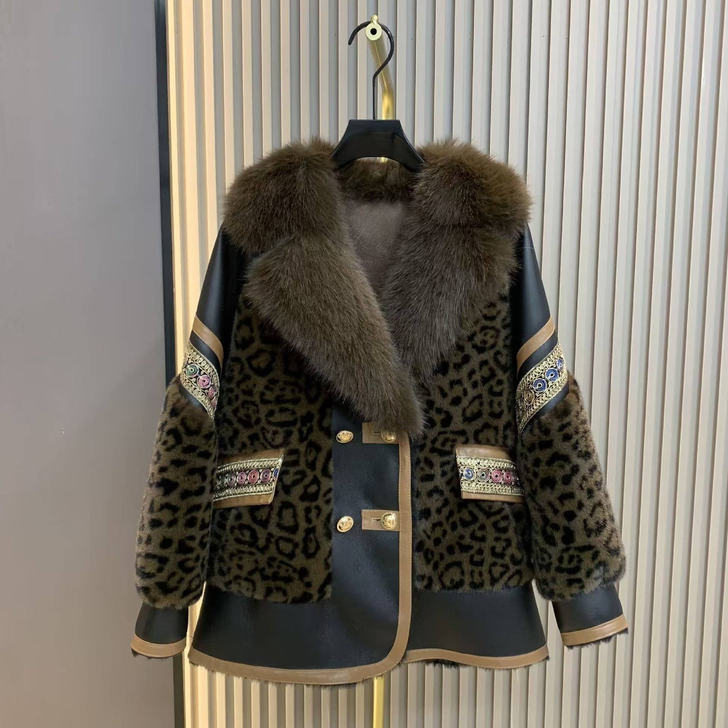 Embroidered Faux Fur Coat - Limited Edition Leopard