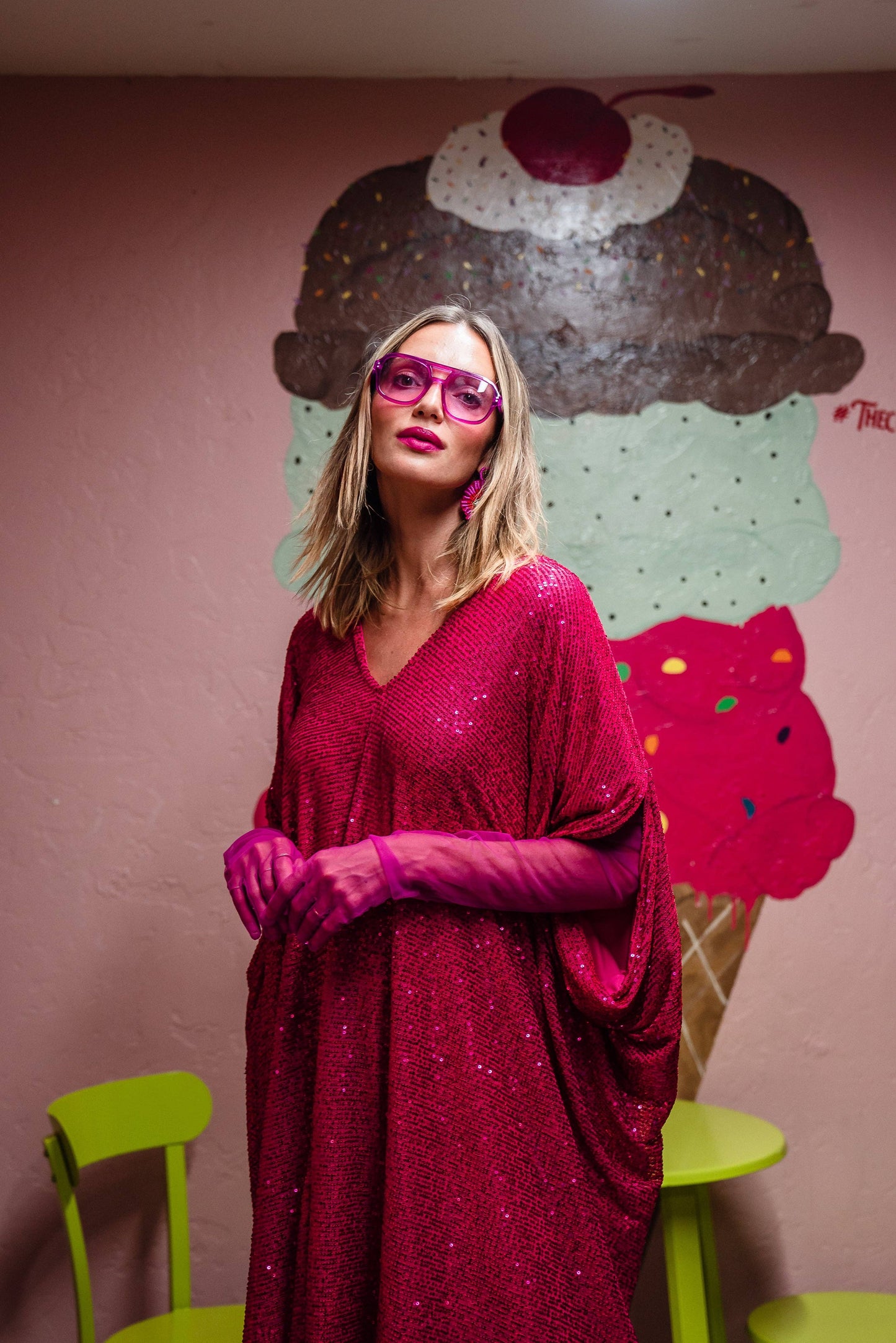 Sequin Kaftan - Flamingo