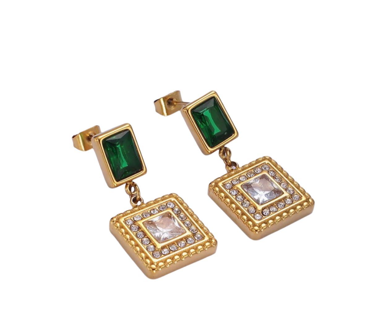 Art Deco Emerald and Pavé Earrings