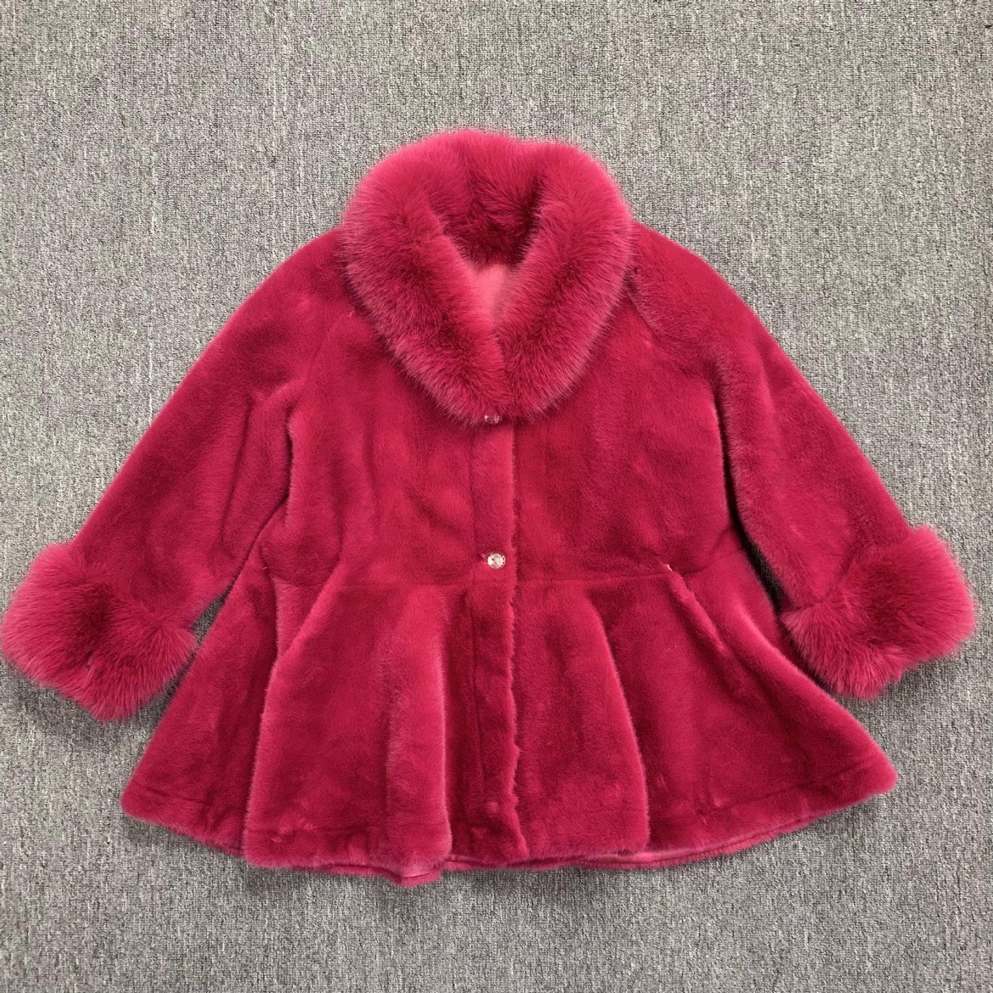 Mid-Length Faux Mink Fur Coat - Pink