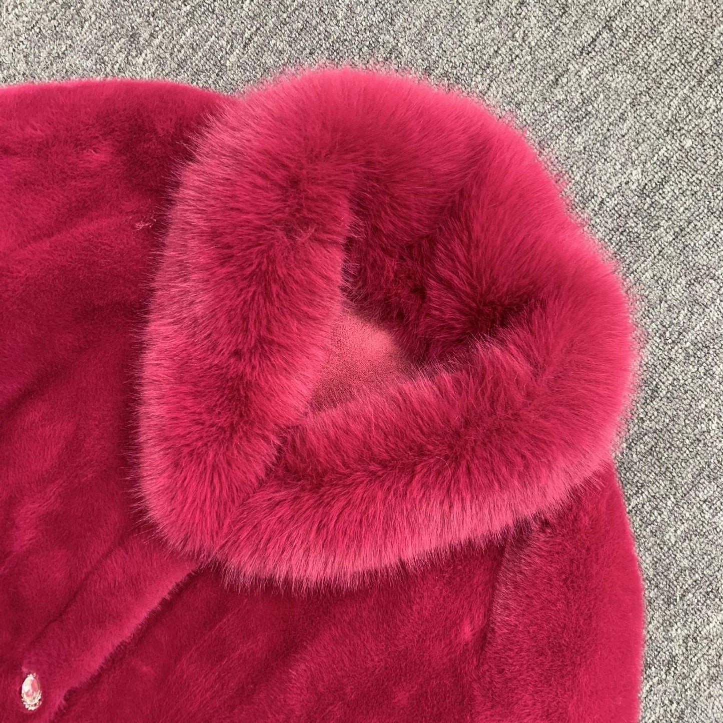 Mid-Length Faux Mink Fur Coat - Pink