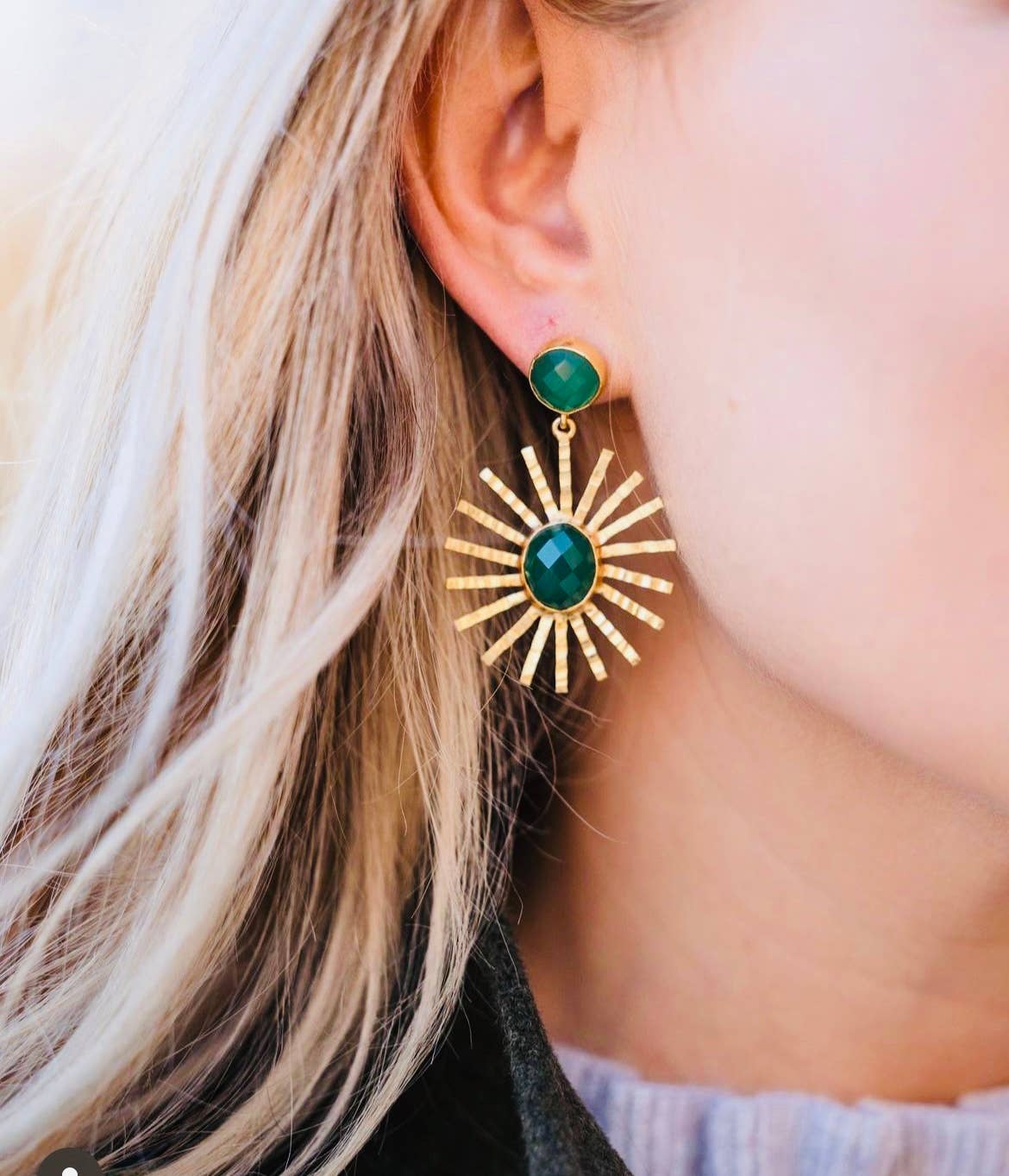 Sunburst Earrings - Green Onyx