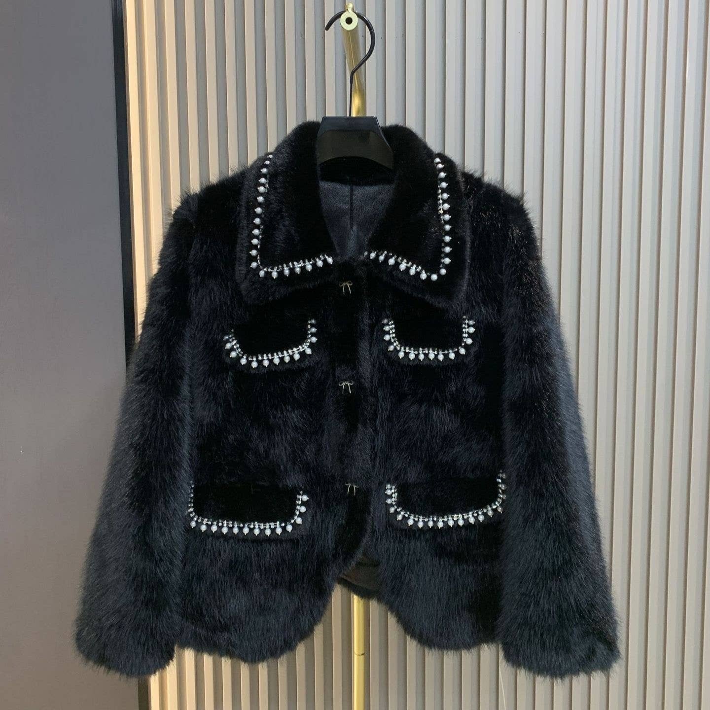 Chic Tweed & Pearl-Trim Winter Coat