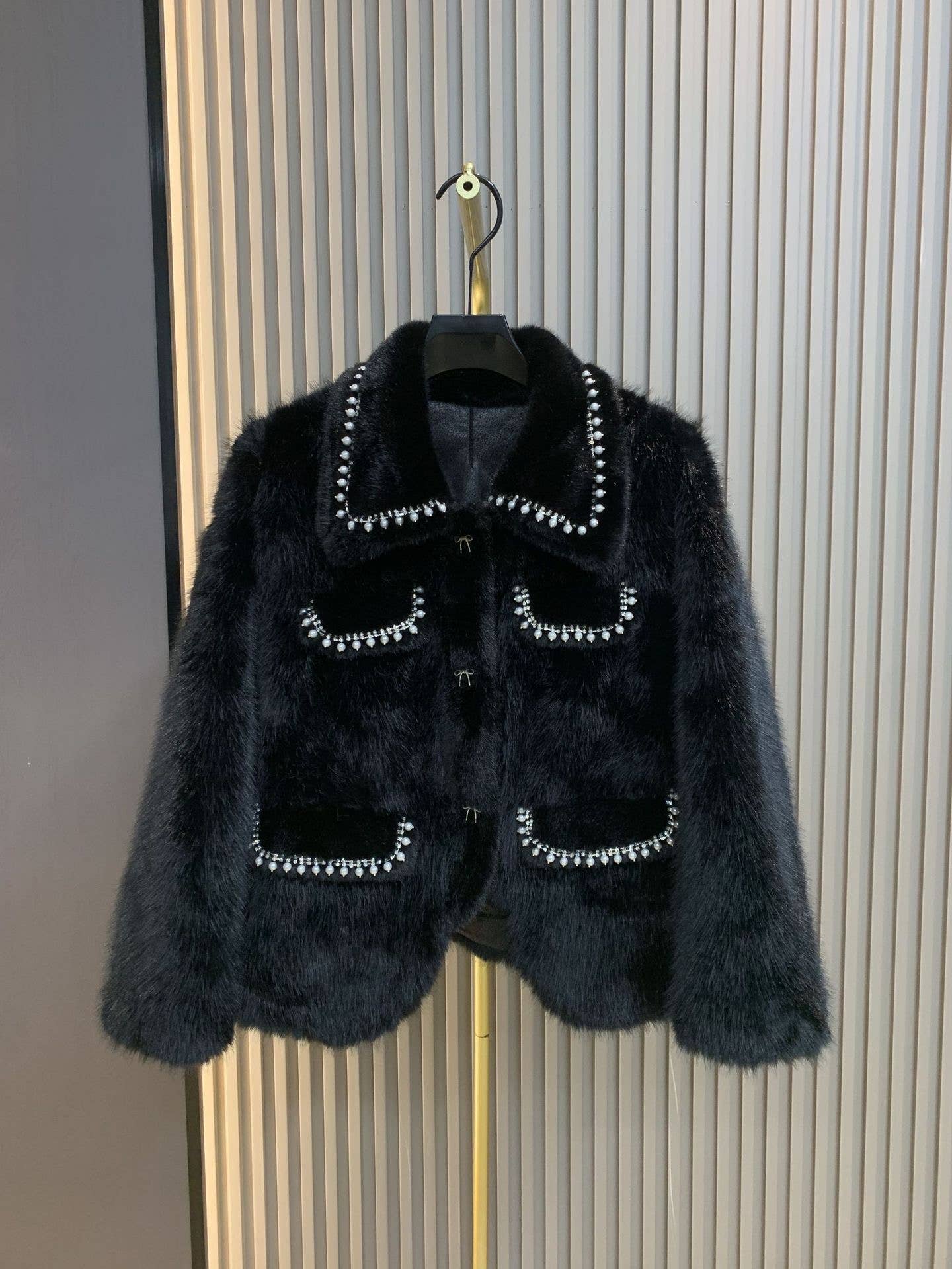 Chic Tweed & Pearl-Trim Winter Coat