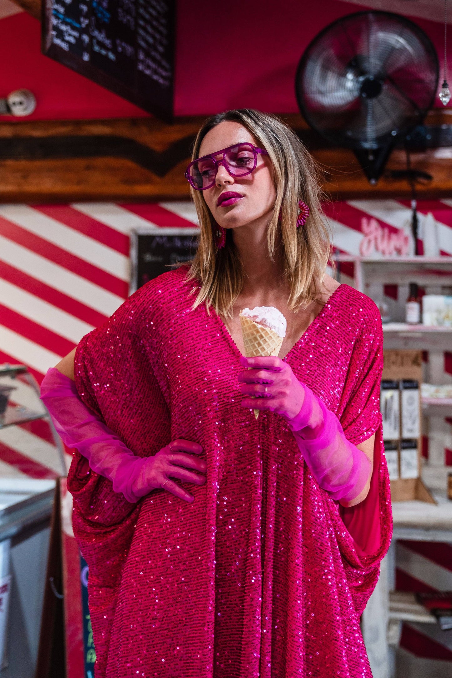 Sequin Kaftan - Flamingo