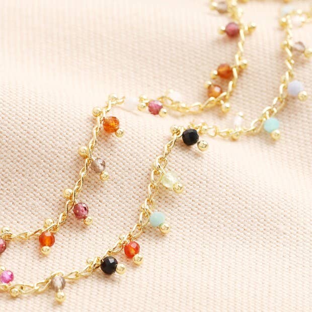 Semi-Precious Stone Tiny Droplet Bracelet - Gold