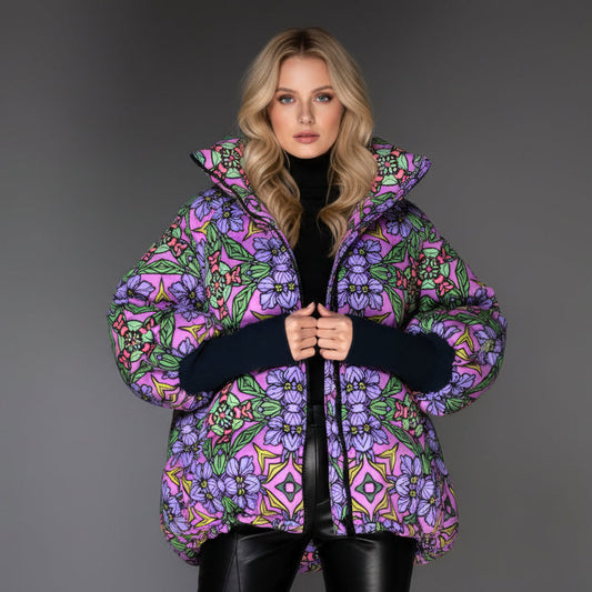 Art Nouveau Print Puffer Jacket - Lilac