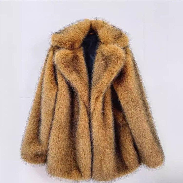 Faux Fur Mid-Length Coat - Sable Brown