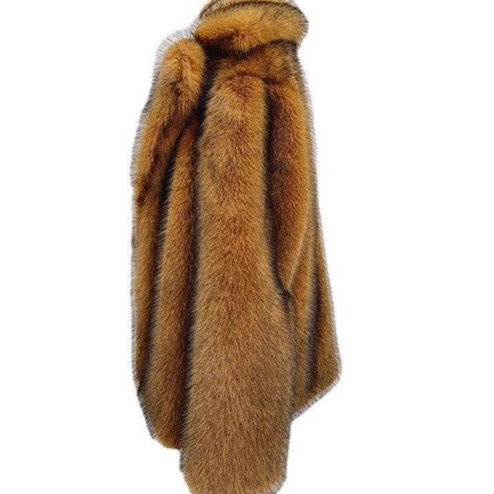 Faux Fur Mid-Length Coat - Sable Brown