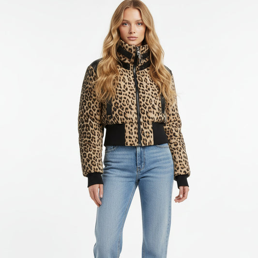 Cropped Winter Leopard Print Jacket